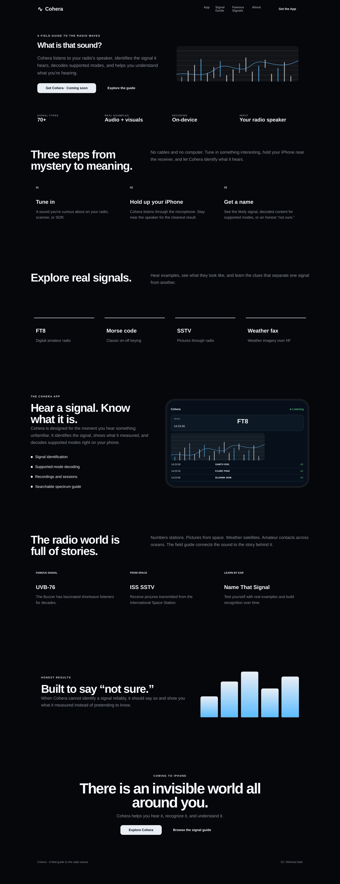 Full-page Cohera concept: Minimal Dark